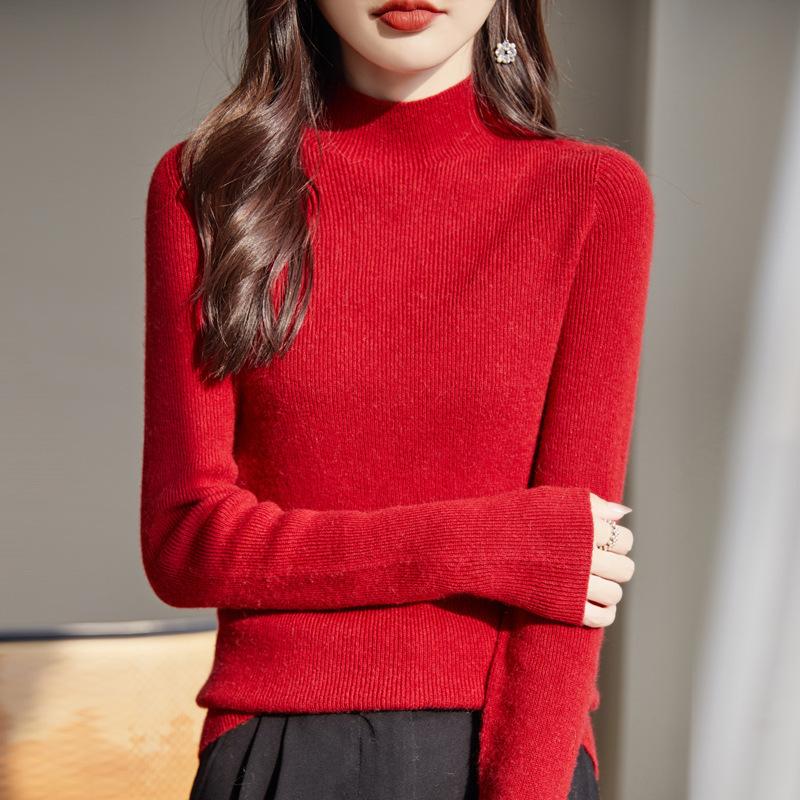 Bottom Shirt Women's Autumn and Winter Half-high Neck Sweater Slim Knitted Long-sleeved Tops