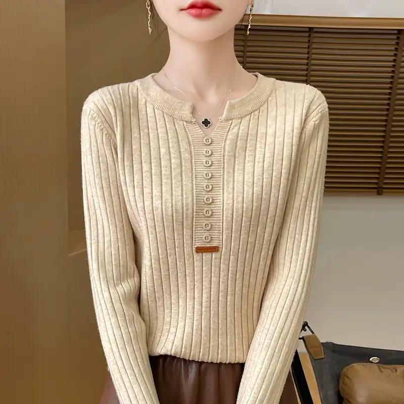 Solid Color Pullover Fashion Casual Autumn and Winter Long-sleeved Knitted Sweater Loose Bottoming Shirt Top
