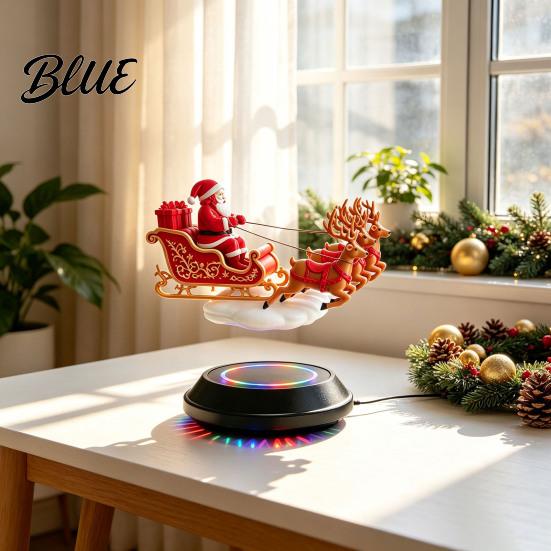 Seasonal Desktop Decoration Floating Santa Sleigh, Magnetic Levitation Santa's Flying Sleigh Ornament, Christmas Party Table Centerpiece Display