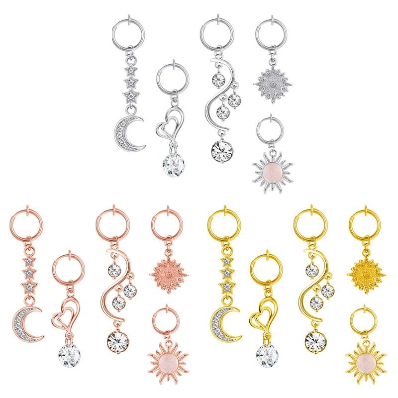5 Pcs Belly Button Non Piercing Navel Rings for Women Girls Belly Dangly No Perforation Zircon Star Moon Series Set