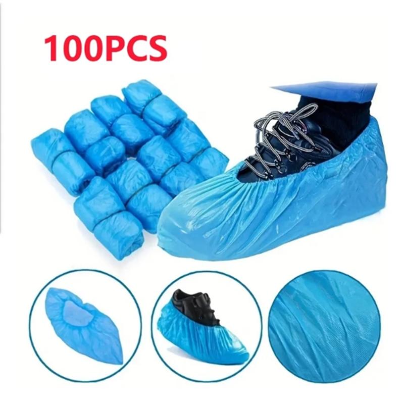 100pcs Disposable Waterproof PE Shoe Covers – Non-Slip, Lightweight Foot Protectors for Indoor Use, Home, Office or Clean Rooms