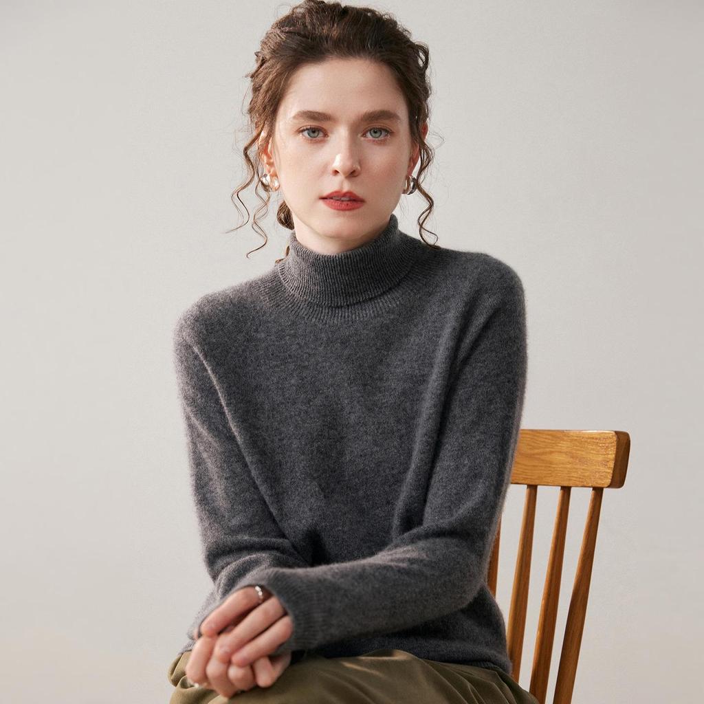 High Neck Cashmere Loose Knit Sweater for Women