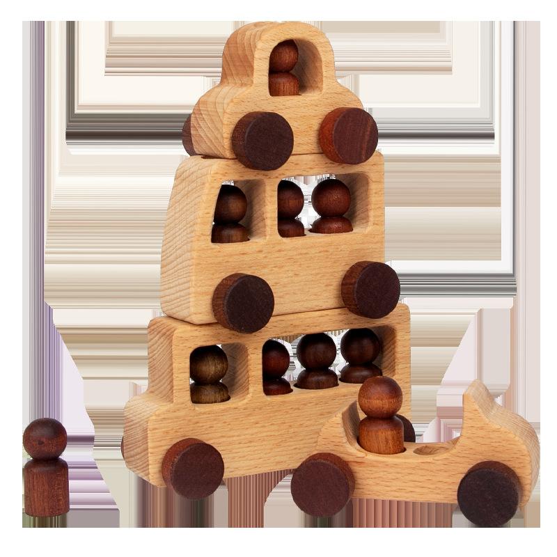 Baby Regenbogen Mann Baumstamm Farbe Simulation Auto Kognitives Modell Spielzeug Baustein Hoch gestapelt Holzspielzeug