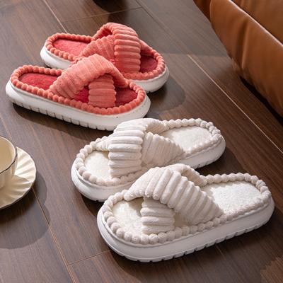 Damen Hausschuhe Frühling Herbst Offene Zehentrenner mit Kreuzband Leinensohle Indoor Slides rutschfeste Badezimmer Hausschuhe