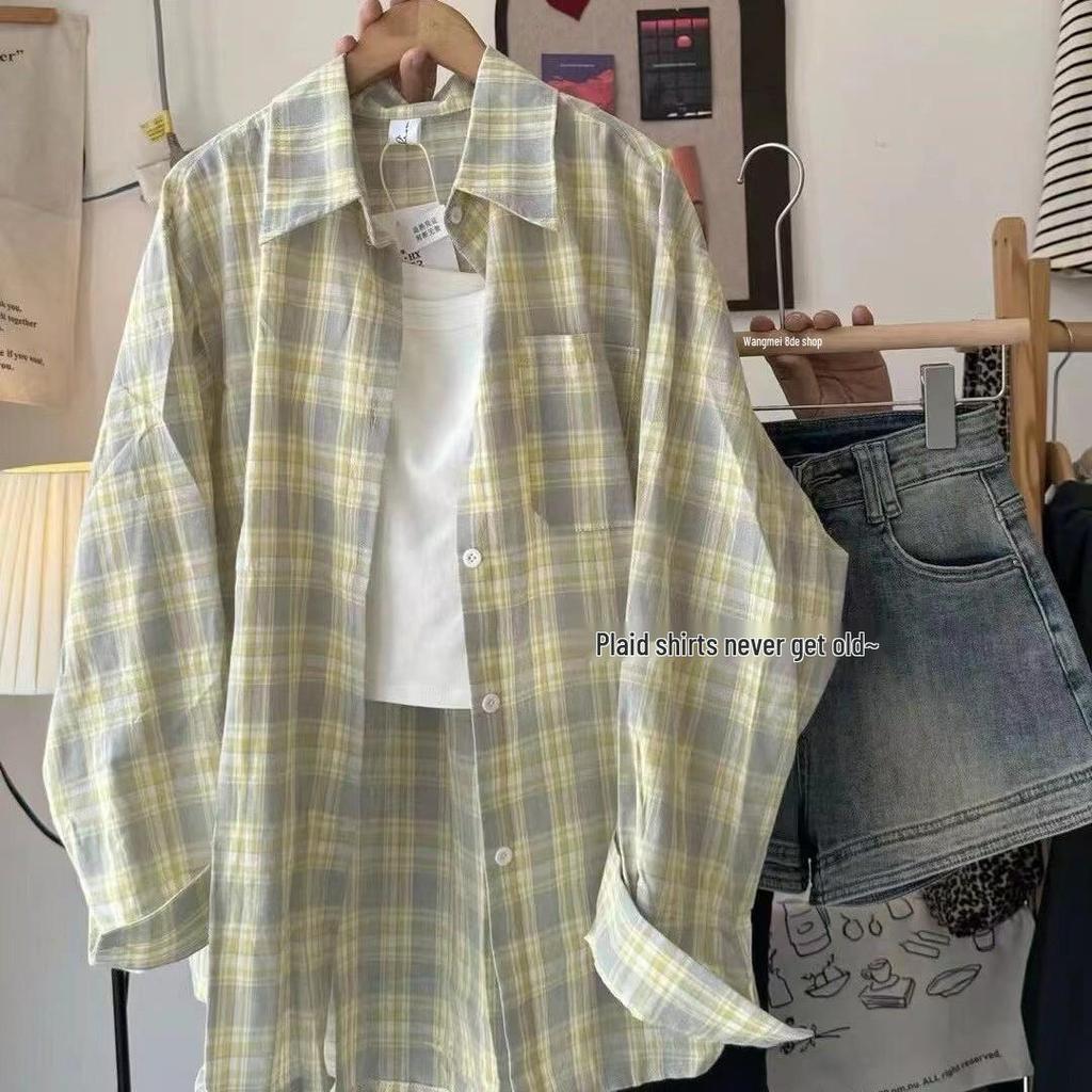 Plaid Mid-Length Casual Shirt Jacket with Long Sleeves