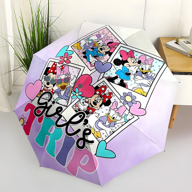 

Minnie Mouse Daisy Duck Automatic Umbrella Tri fold Portable Umbrella, Best Holiday Gift for Men and Women, Durable Iron Frame, Playful De