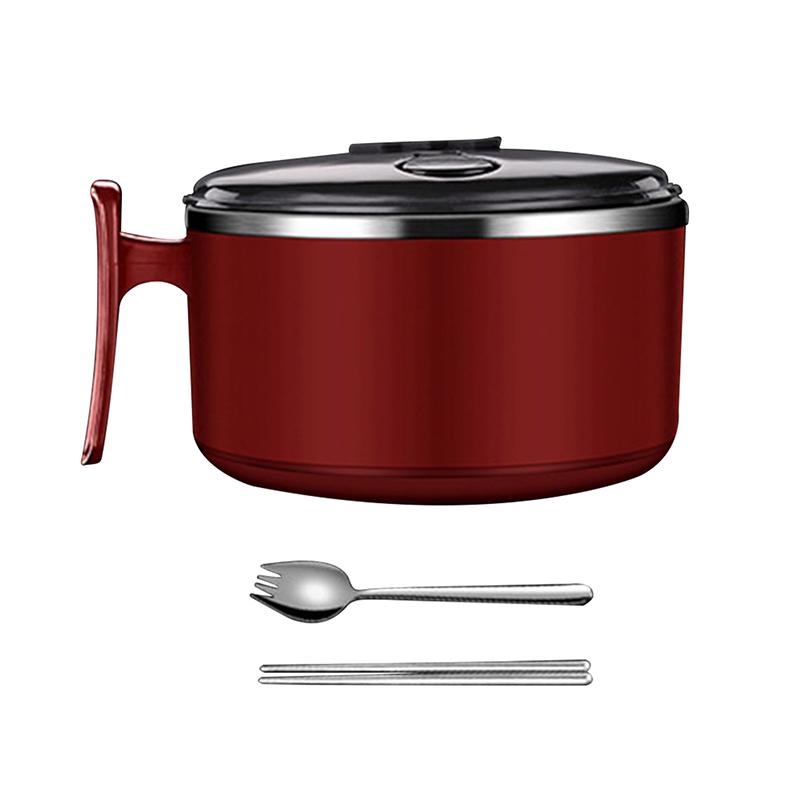 Stainless Steel Instant Noodle Bowl with Lid Spoon, Japanese-Style Sealed Lunch Box,Student Bento Box, Tableware, Large Capacity