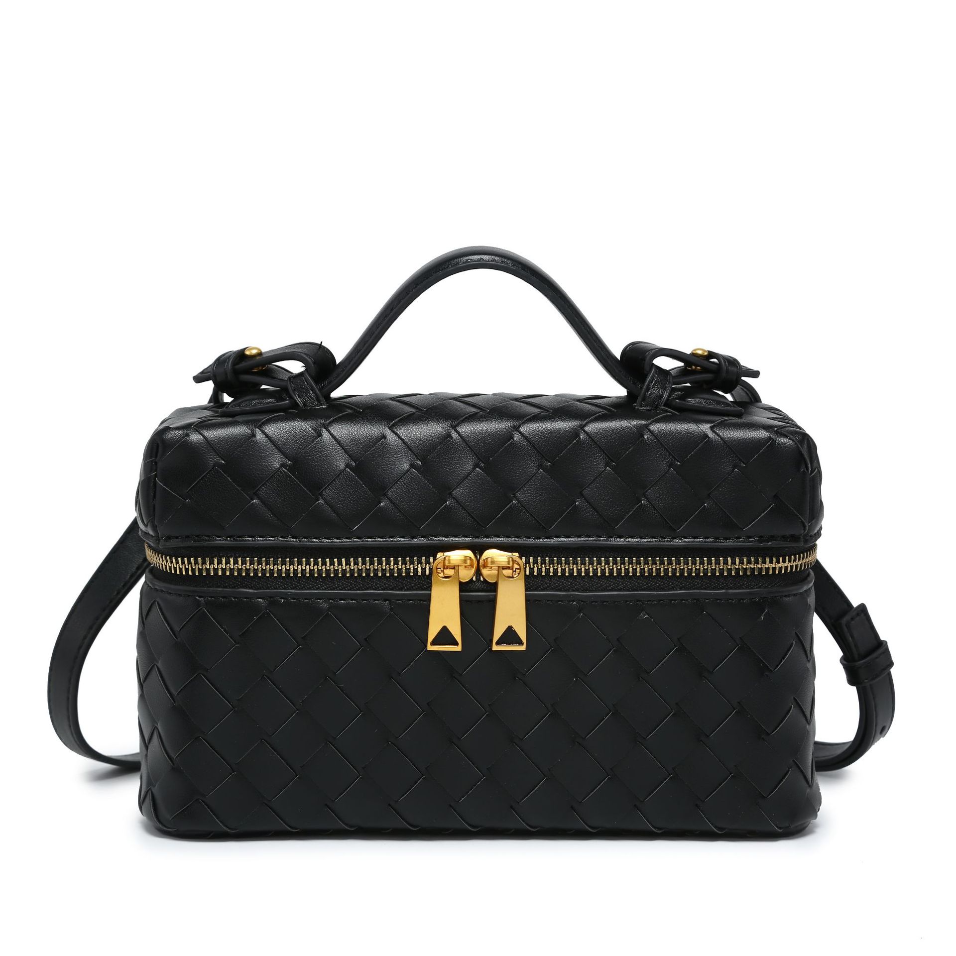 

Cross-border e-commerce woven bag Vanity box cosmetic bag lunch box bag retro fashion handbag women spot wholesale 23*14*6.5cm чорний