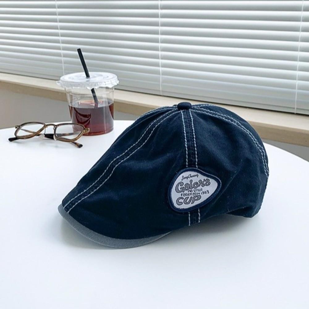 Y2k Newsboy Flat Cap Embroidery Beret Adjustable Retro Artist Hat  Spring Summer