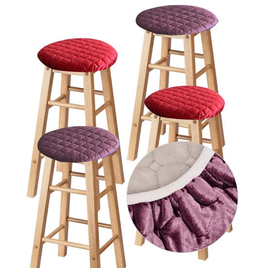 Round Stool Cover Fitted Bar Stool Cover Quilted Soft Cushion Non-Slip Washable Slipcover Fit for Diameter 11-12 Inch Bar Stool