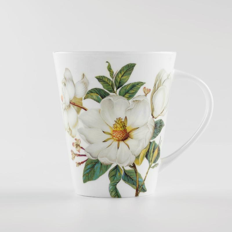 V Style Porcelain Mug 450ml, Fine Bone China Tea Cup Coffee Cup, Camellia Flowers Pattern Coffee Mug for Cappuccino ,ceramic Tea Sets