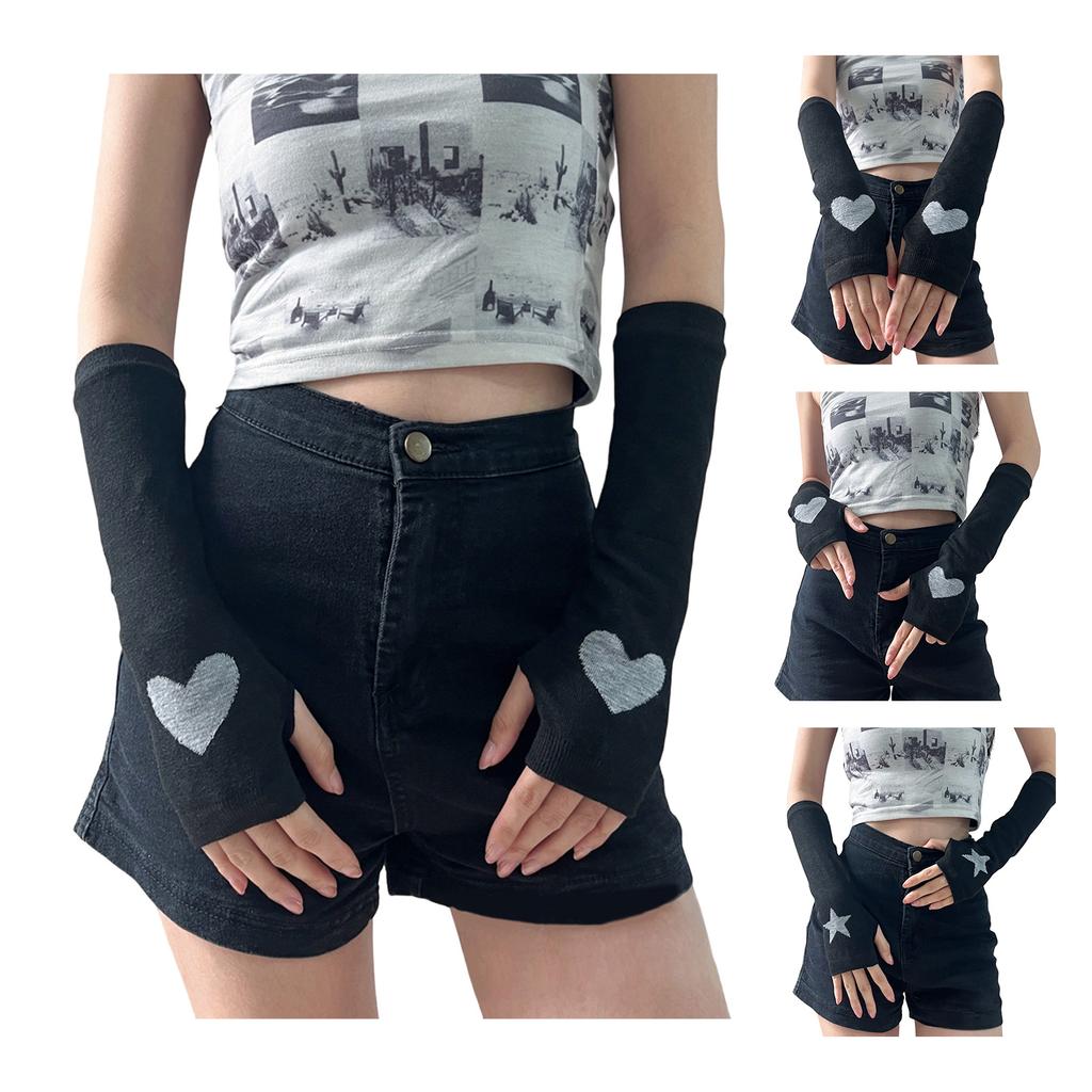 Gothic Gloves for Women Japanese Style Arm Sleeves Anime Costume Fingerless Elbow Gloves for Nightclub Dress Up Mittens