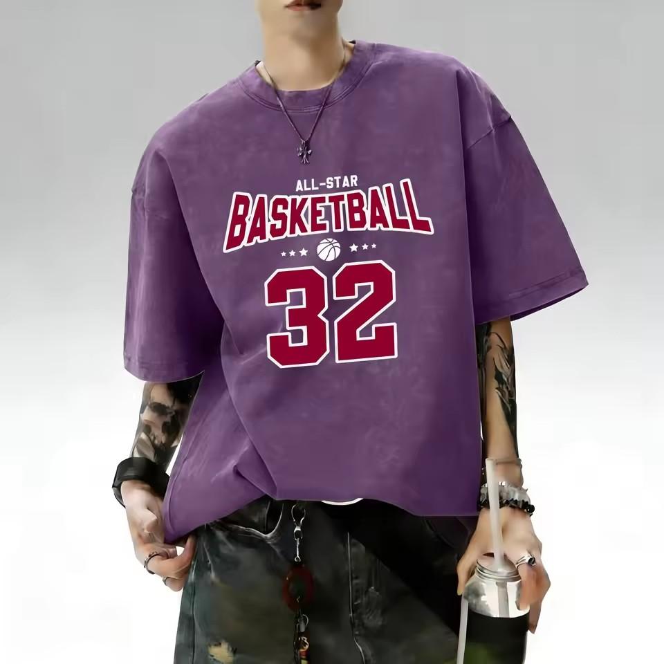 Fashionable summer men's muscle training Gothic letter print micro elastic breathable round neck T-shirt outdoor casual top