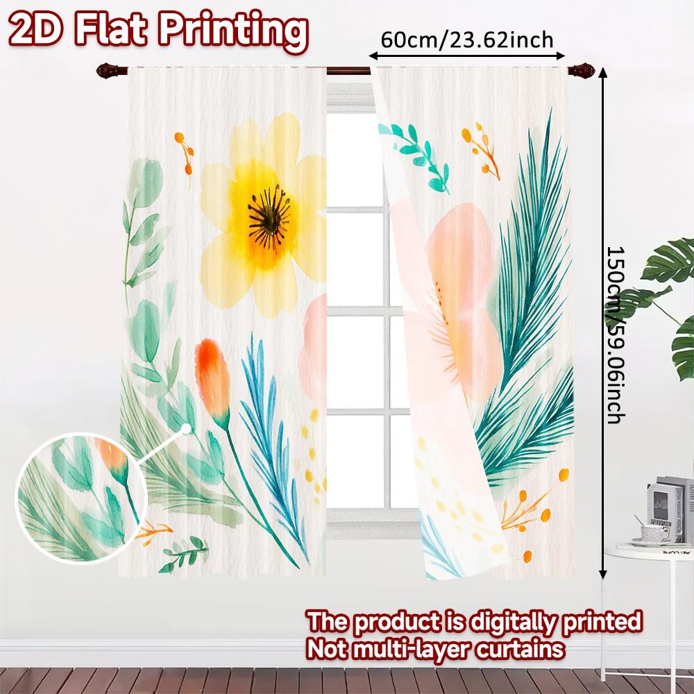 2D FLAT PRINTING 2pcs Curtains (Without Rod) Flower Blossom Delight Valentine is day Festival Fashion Curtains Polyester