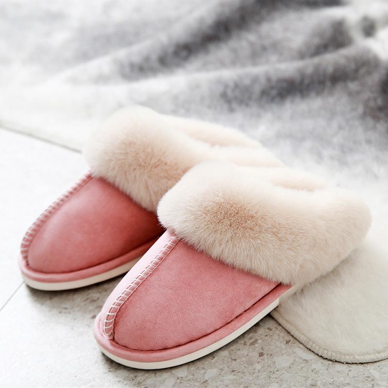 

Autumn and Winter Faux Suede Home Women Full Fur Slippers Winter Warm Plush Bedroom Non-Slip Couples Shoes Indoor Ladies Furry Slippers 36-37 розовый