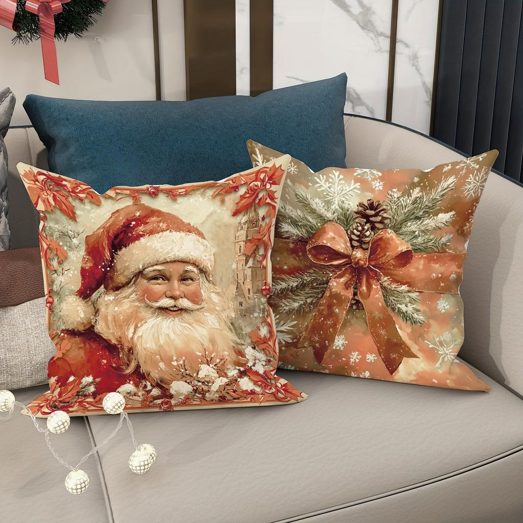Christmas Day Party Decoration Pillowcase Santa Claus Christmas Tree Bow Pattern Suitable for Home Room Sofa Cushion Cover