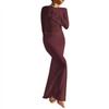 LYRIA Fashion Women Wrapped Dress Long Sleeve Round Neck See Through Sunscreen Solid Color Backless Beach Long Dress Summer Cover Up