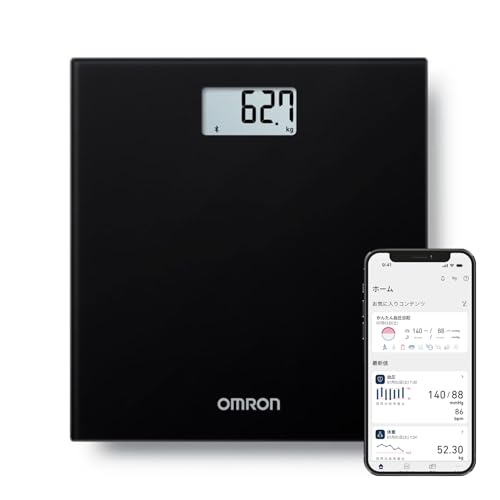 Omron Bathroom Scale, Black, HN-300T2-JTBK. Smartphone connectivity, automatic data transfer, automatic recognition, measurement starts simply by step