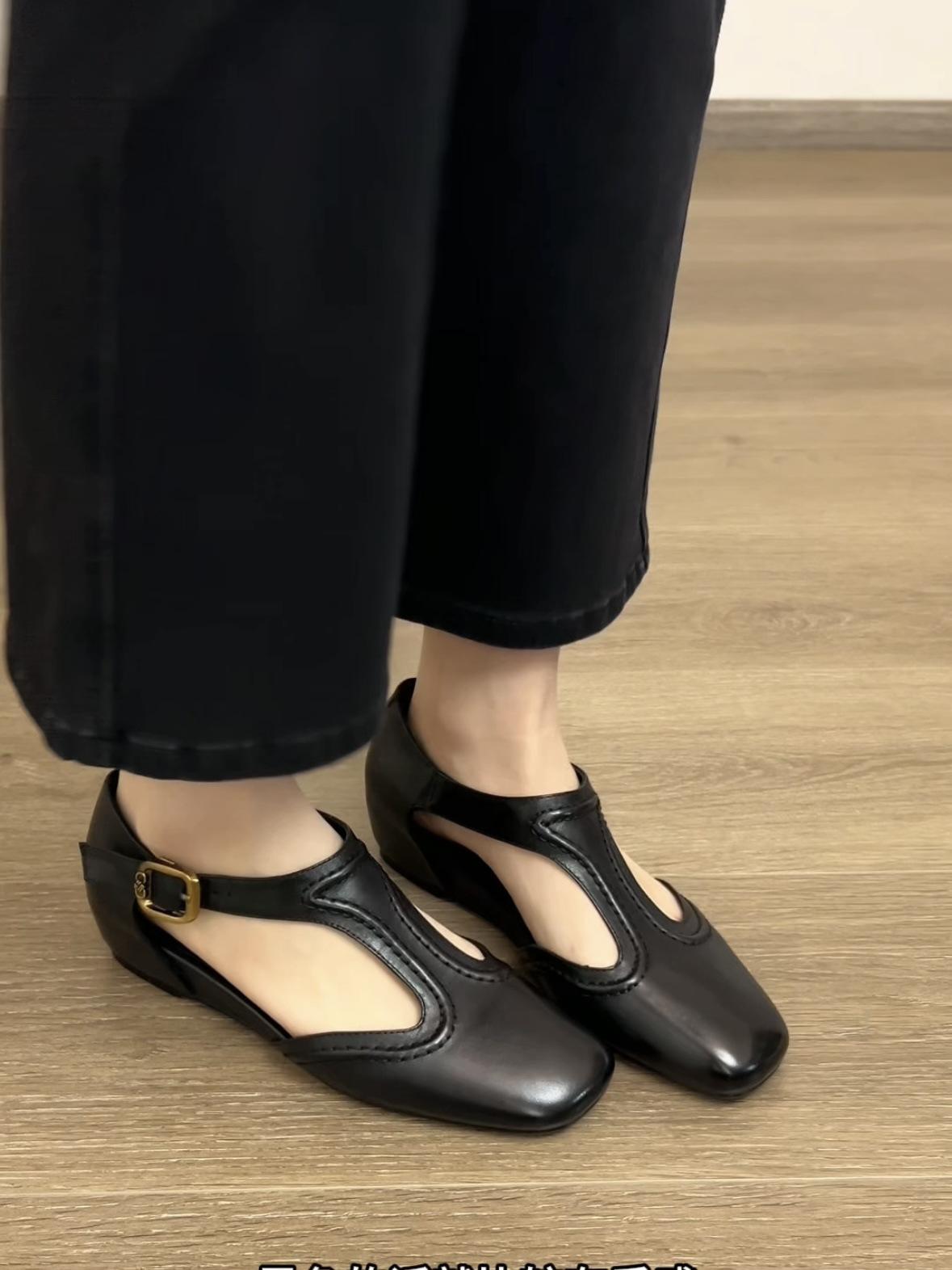 

Sheepskin inner height increase retro Mary Jane shoes femininity French side empty wedge heel bag head sandals women s shallow mouth single shoes 40