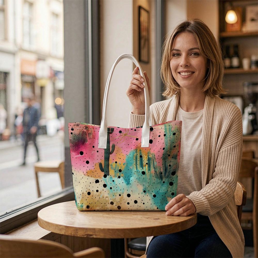 Fashion Abstract Print Tote Bag Large Capacity Casual Daily Outdoor Use Shopping Shoulder Handbag For Women