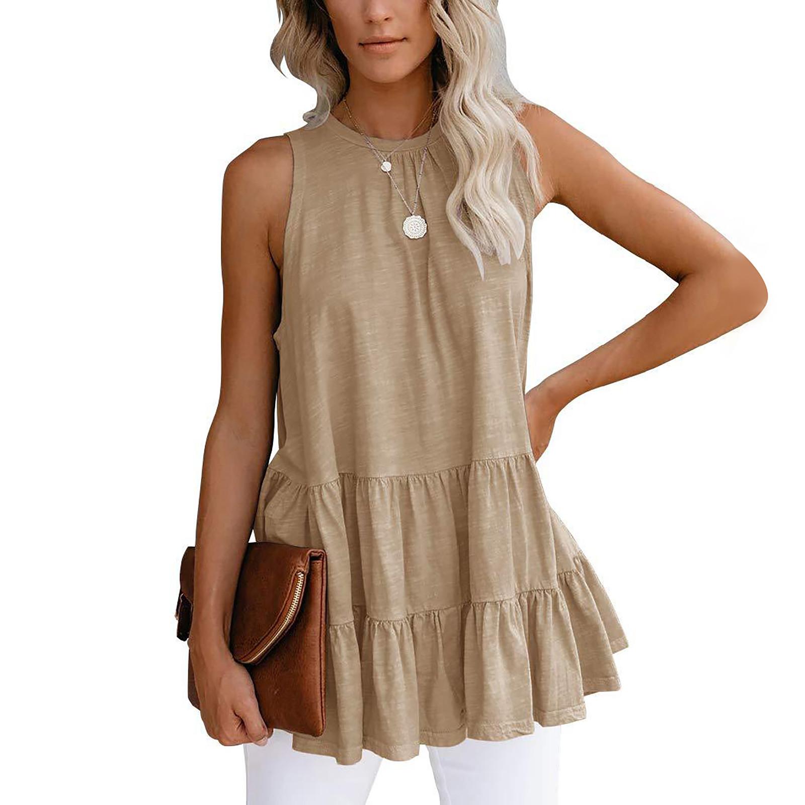 

Женский летний однотонный топ без рукавов с отстрочкой в ​​виде листьев лотоса и подолом XXL