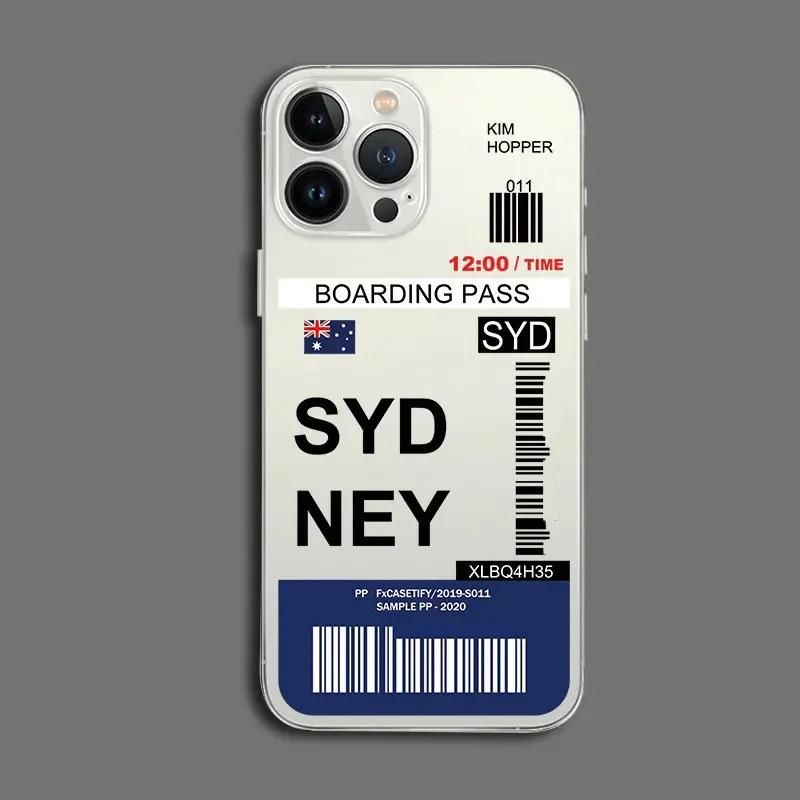 Funny World City Tourist Ticket Label Phone Case for iPhone 16 15 14 Pro Max Plus Dustproof Non-Slip Transparent Cover Fundas