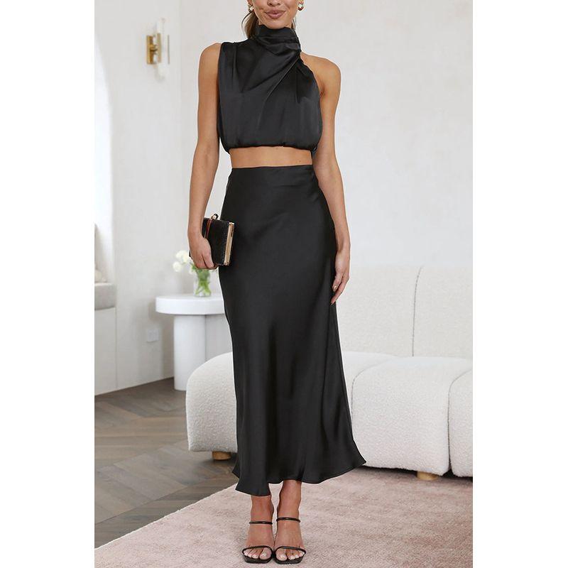 Two Piece Set of Sleeveless Top Andskirt Sleeveless Top and Skirt Two-piece Set