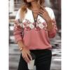 European and American Autumn and Winter Fashion Geometric Print Round Neck Zipper Women's Long Sleeve T-shirt