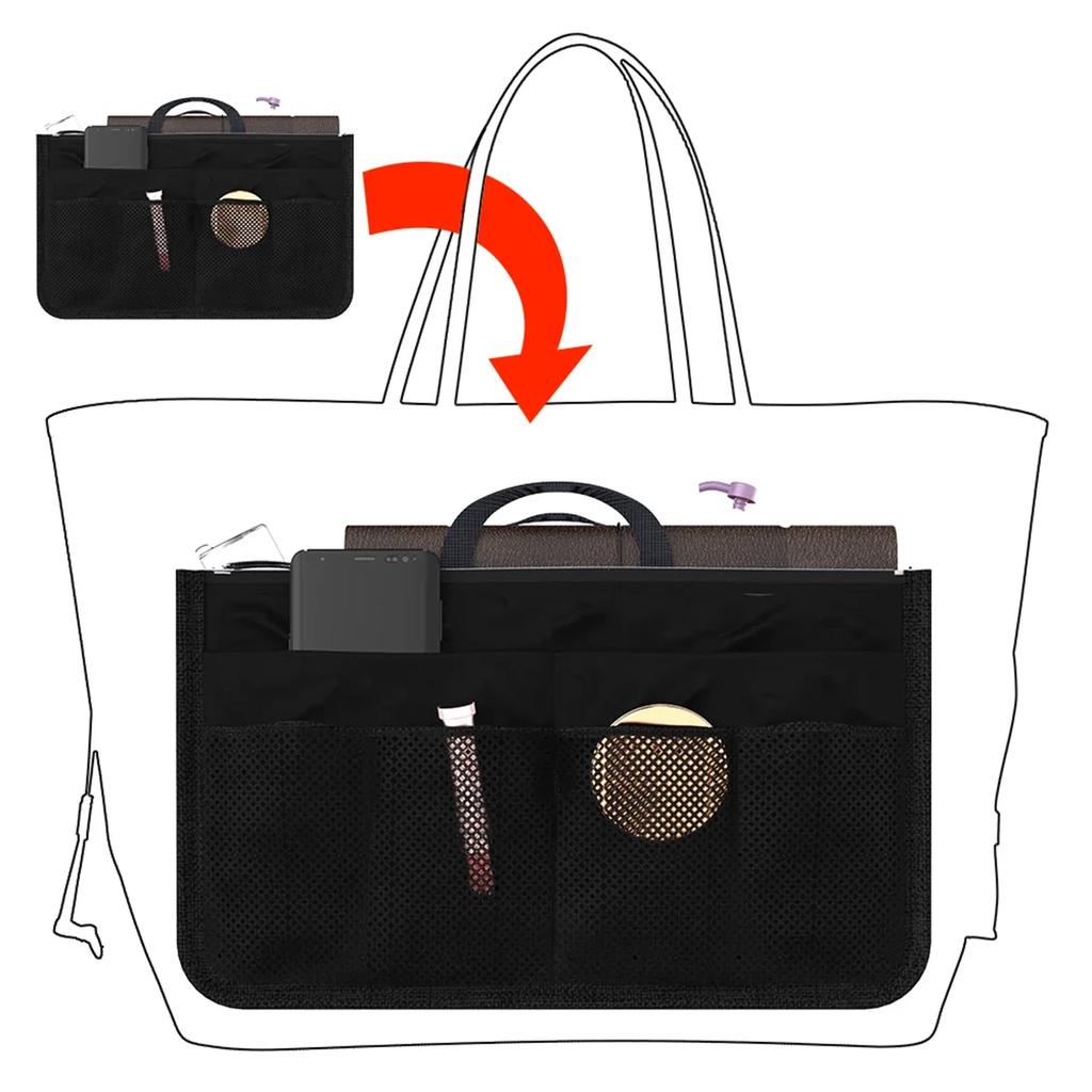 Large Capacity Handbag Organizer Nylon Multiple Pockets Purse Organizer Men Women Outdoor Travel Insert Compartment Tote Bag