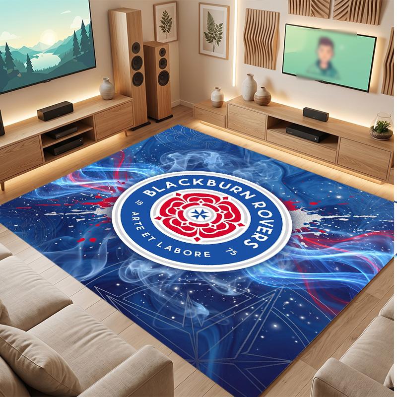 Blackburn Rovers Football Print Crystal Velvet Rug, Comfortable Water Absorbent Non Slip Indoor Floor Carpet