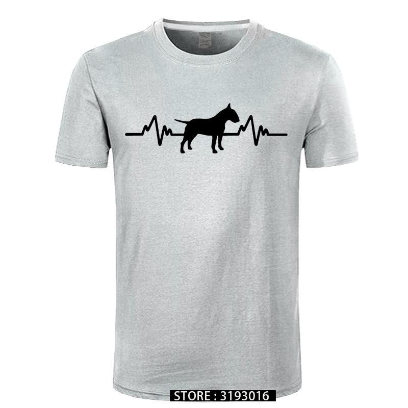 Funny Heartbeat English Bull Terrier Dog T Shirt Men Custom Pattern Cotton Short Sleeve Man Joke Present Tshirt Christmas