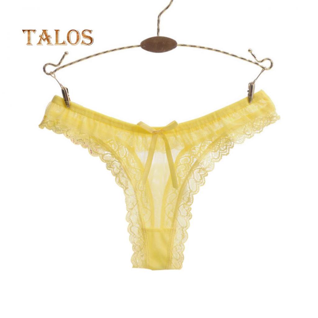 Sexy Solid Color Lace Heart Pattern Bowknot Women's Low Rise Brief Breathable Underwear Thong