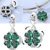 Rotatable Clover Pendant 925 Silver Charm Bead Green Zircon Inlaid Lucky Pendant Fit Bracelets Jewelry Gift for Women
