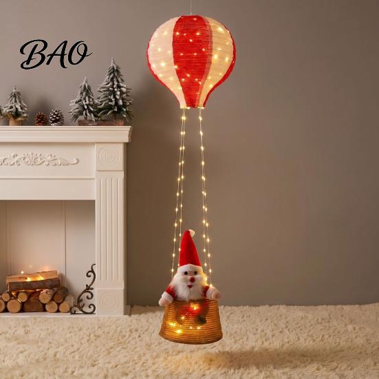 Colorful Party Atmosphere Lights Christmas Santa Claus Hot Air Balloon Lantern, Lighted Outdoor Decoration with Reusable Supplies LED String