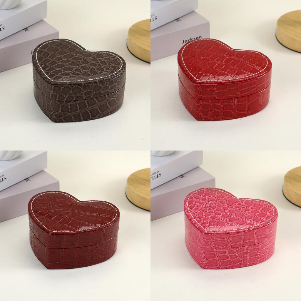 Leather Heart Jewelry Organizer With Flip Lid For Gift Weddings Travel