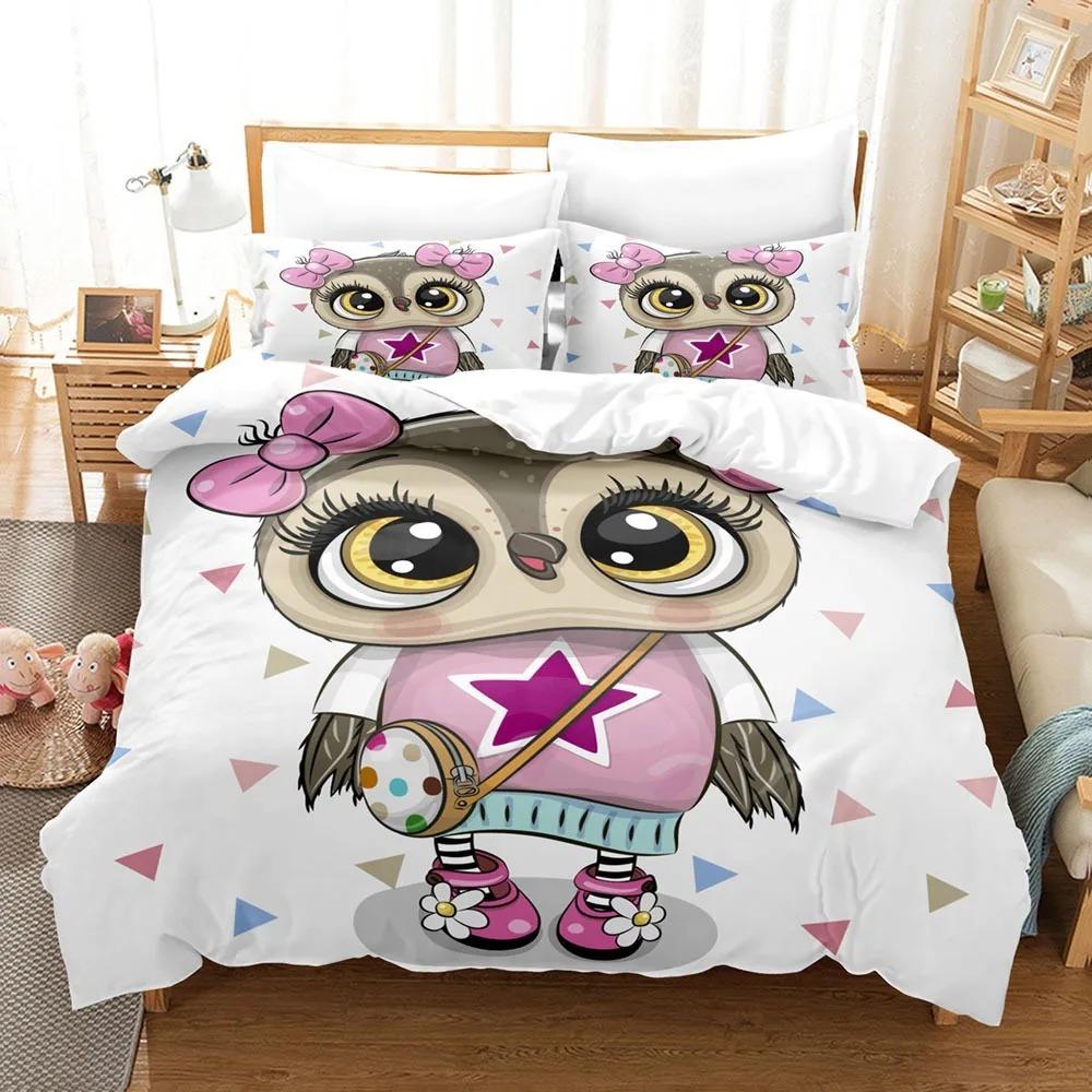 Cartoon Owl Bedding Sets Soft Bed Cover Comforter Duvet Cover Pillow Case 2-3 Pieces Sets Teenagers Children's Gifts Room Decor