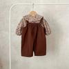 Korean Autumn Toddler Girl 2PCS Clothes Set Cotton Floral Printed Baby Girl Peter Pan Shirt Outfit Solid Loose Strappy Pant Suit