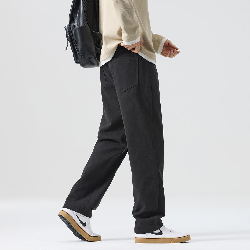 Solid color simple trendy brand slim-fit straight casual pants men's spring new trendy pure cotton long pants