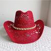 Melesh Western Cowboy Hat Summer Women's Straw Cowboy Hat Pearl Accessories Wide Brim Sun Protection Beach Western Cowboy Hat