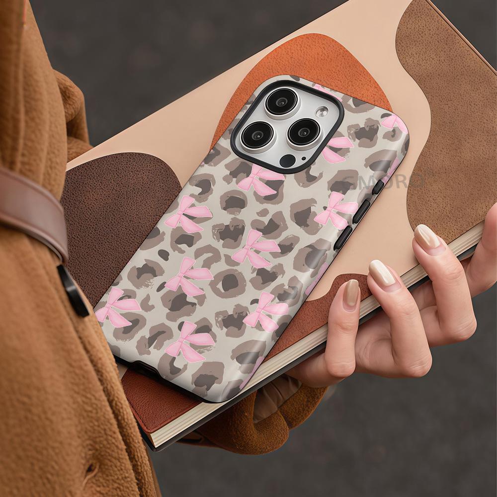 Processing sweet and cool leopard print bow iPhone17promax summer mobile phone case for girls