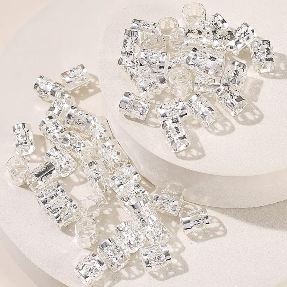 50pcs Metal Hollow Hair Rings, Beads Hair Braid Clips, Dreadlock Cuffs for Braiding, Hair Accessories Decoration