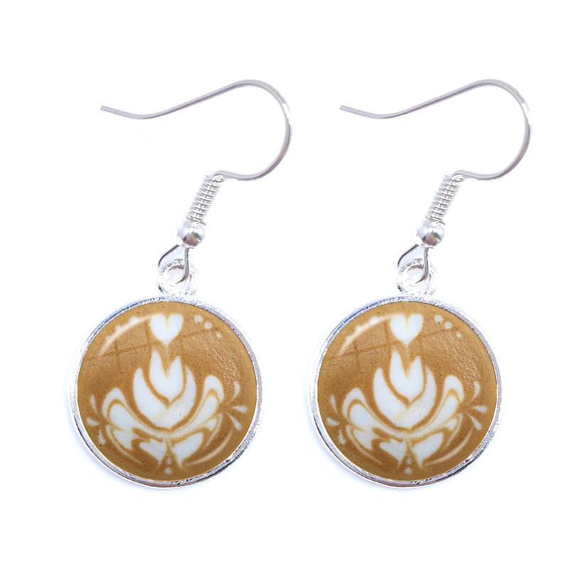 Coffee Latte Carving Love Heart Art Drop Earrings Chocolate Printing Flower Charm Jewelry For Women Gift Wholesale