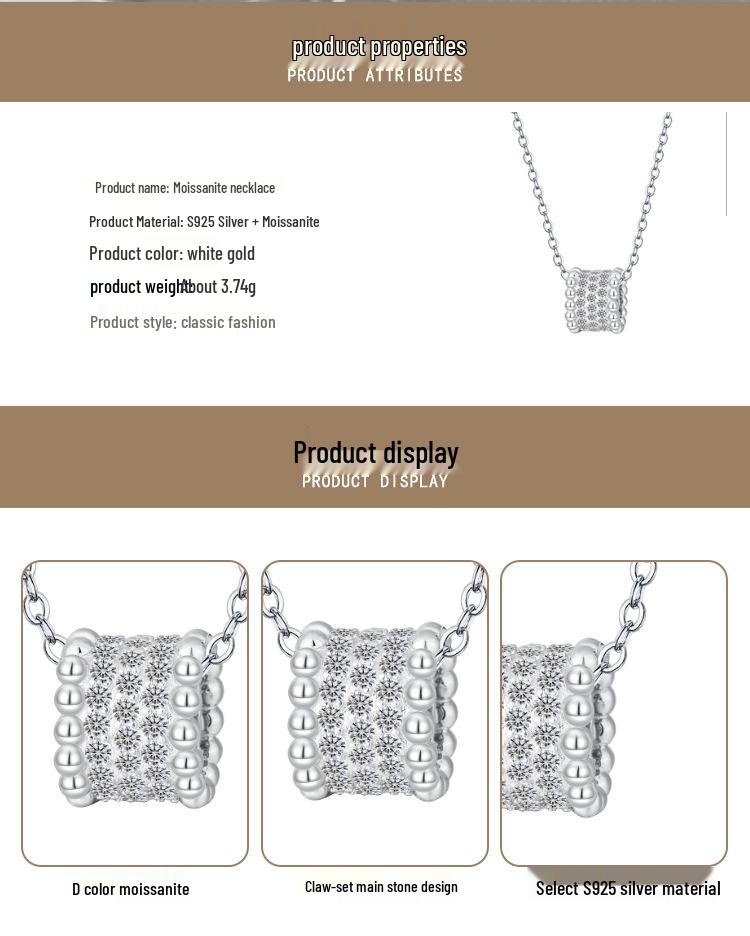 S925 Sterling Silver Moissanite Pendant Necklace – Slim Waist Design with Micro-set Diamonds