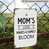 2D Flat 1pc Vintage "Mom's Love Makes A Family Bloom" Metal Wall Plaque - Rustic Aluminium Family Tree Sign with White & Brown Distressed, 8x12 Inch