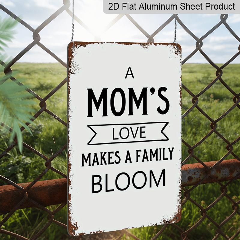 2D Flat 1pc Vintage "Mom's Love Makes A Family Bloom" Metal Wall Plaque - Rustic Aluminium Family Tree Sign with White & Brown Distressed, 8x12 Inch