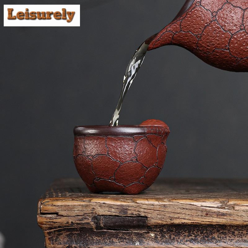 170ml autentický hliněný čajový šálek z fialového Yixingu, ručně vyráběná čajová miska s vzorem Lingzhi a surovým hliněným bahnem, mistrovský šálek Zisha, čajová sada na míru