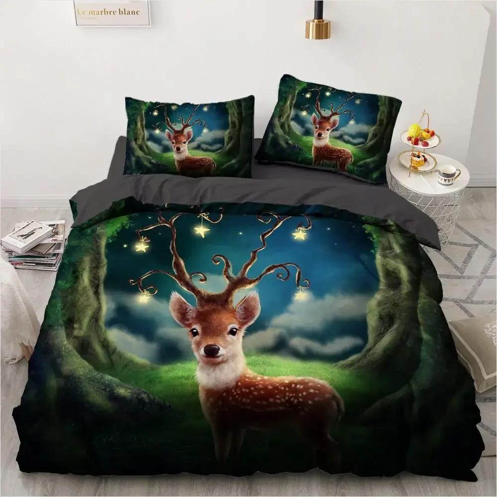 Forest Duvet Cover Set Fireflies Flying In A Glass Bottle Bedding Set Queen Size Animals 2/3pcs Polyester Quilt Cover for Kids
