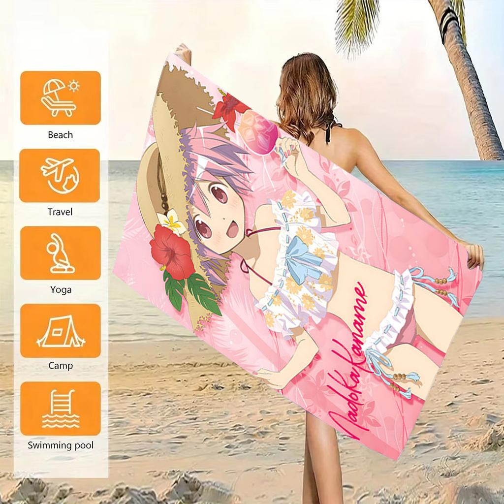 Summer Madoka Magica Anime Beach Towel Quick Dry Water Absorbent Ultra Soft Fitness Sports Towel Suitable For Swimming Pool