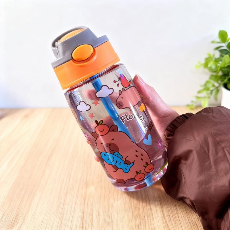 480ML Water Sippy Cup Cartoon Cute Capybara Feeding Cup with Straws Leakproof Water Bottle Outdoor Portable Duckbill Straw Cups белый