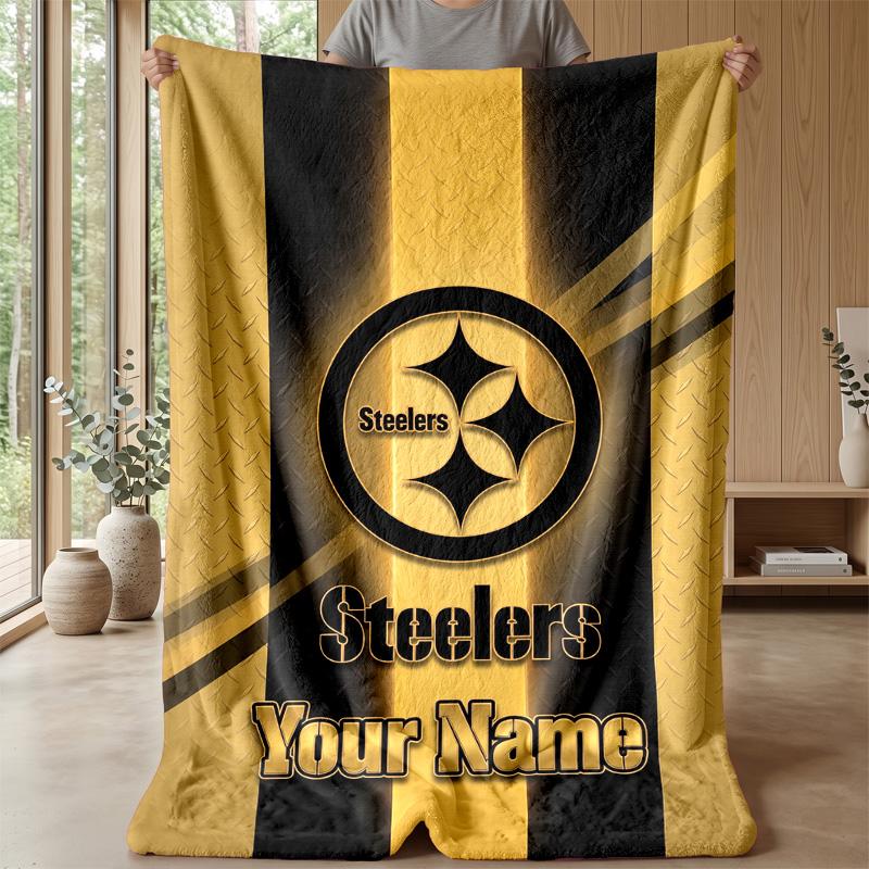 Pittsburgh Steelers Custom Flannel Throw Blanket Print Your Name Text Soft Warm Blanket Holiday Present